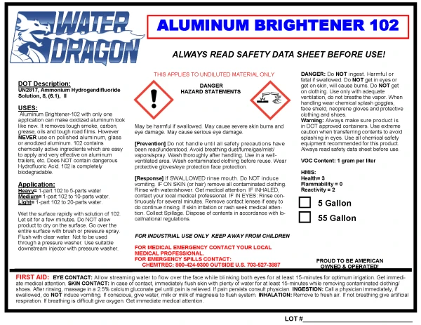 ALUMINUM BRIGHTENER 102 - 55 GALLON DRUM 3 ALUMINUM BRIGHTENER 102 - 55 GALLON DRUM