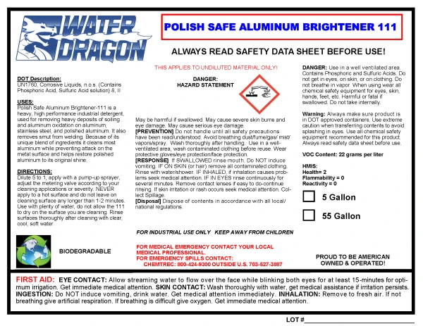 POLISH SAFE ALUMINUM BRIGHTENER 111 - 5 GALLON BUCKET 3 POLISH SAFE ALUMINUM BRIGHTENER 111 - 5 GALLON BUCKET