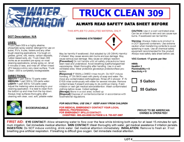 TRUCK CLEAN 309 - 5 GALLON BUCKET 3 TRUCK CLEAN 309 - 5 GALLON BUCKET